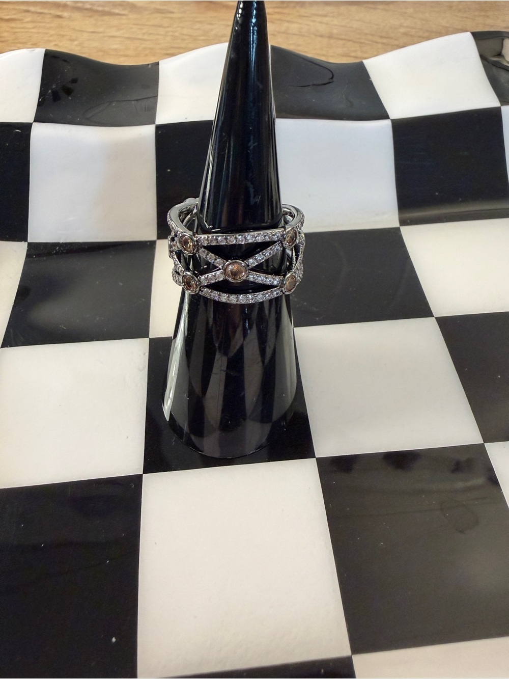Bomb party ring - size 6 - Intricate crossover - hematite